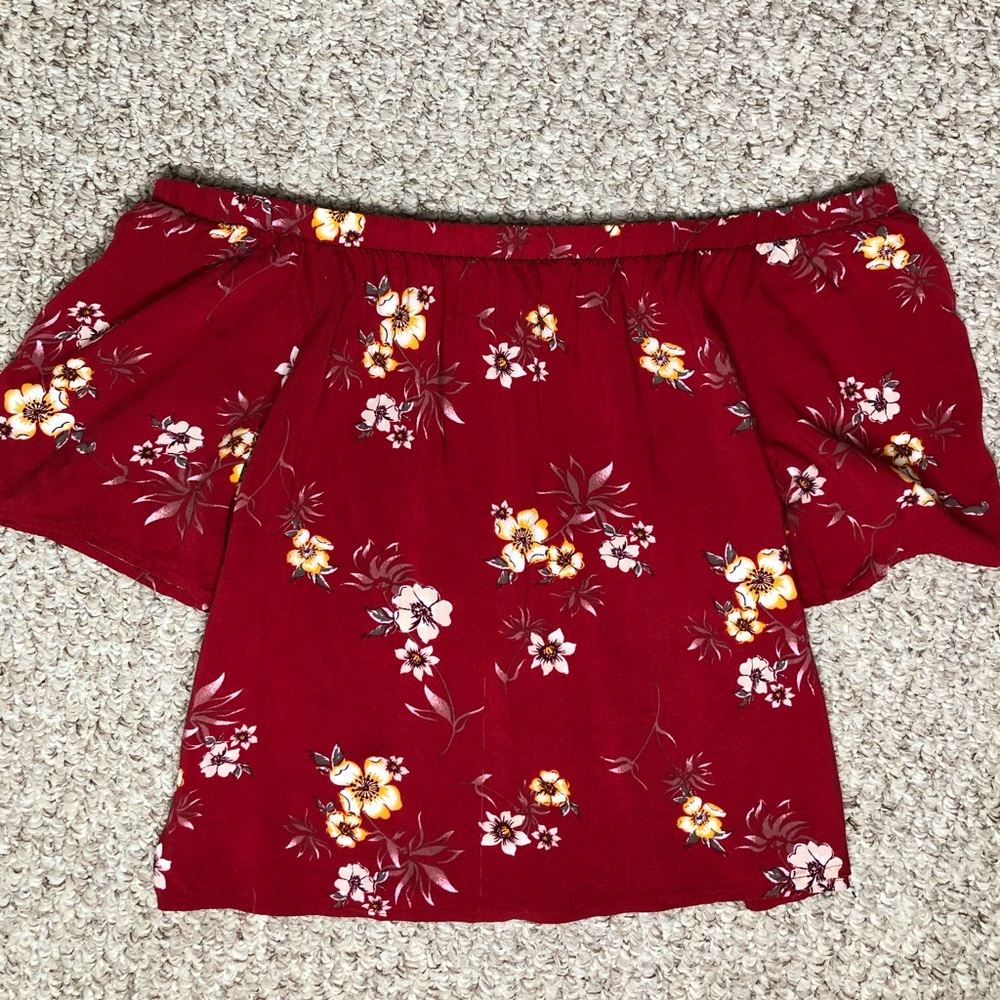 floral red off the shoulder shirt